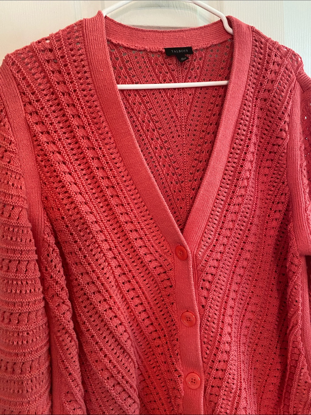 Talbots Xl Coral Openwork Vneck Button Cardigan Cotton Nylon Summer Vacation